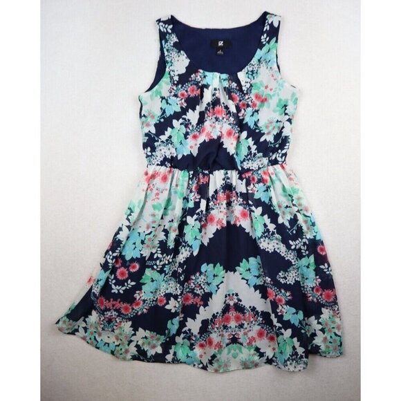 IZ BYER - WOMEN'S BLUE FLORAL PRINT FIT & FLARE DRESS - SIZE S - Picture 2 of 9